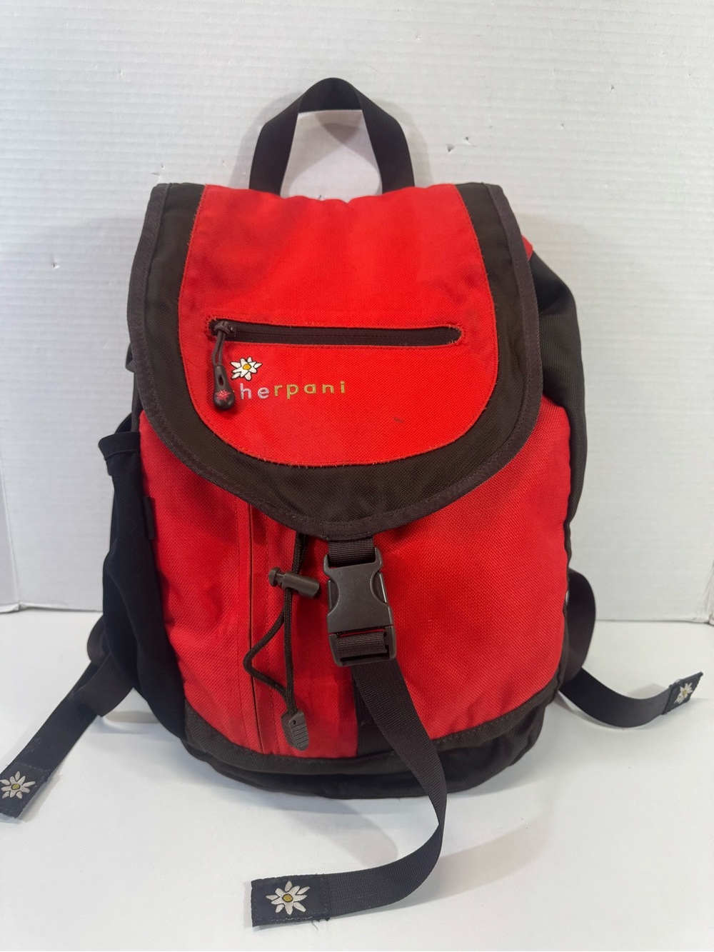 Sherpani Red with black Trim Compact small Canvas Backpack flower liner